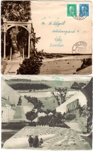 Estland 1939, 5+10 S. auf Bilderbrief-Umschlag ab Viljandi