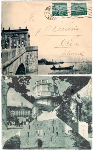 Estland 1939, 2x5 S. auf Bilderbrief-Umschlag ab Tallinn
