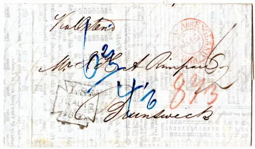 GB 1850, Porto Brief v. London via Ostende u. Preussen n. Braunschweig