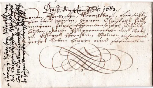 Bayern 1663, schöner Schnörkelbrief v. Neustadt a/Aisch n. Burgbernheim