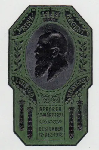 Bayern, Prinzregent Luitpold Trauer-Vignette m. schöner Prägung u. Originalgummi