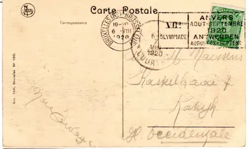 Olympiade 1920, Antwerpen Maschinenwerbestpl. VIIe. Olympiade auf Karte m. 5 C.