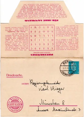 DR 1931, gebr. 4 Pf. Privatganzsache Drucksache Klappkarte Klickow Berlin