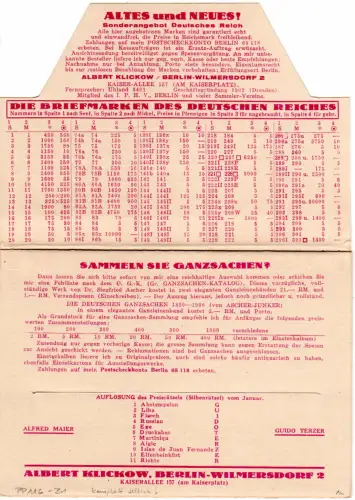 DR 1931, gebr. 4 Pf. Privatganzsache Drucksache Klappkarte Klickow Berlin