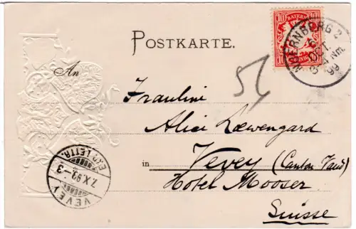 Nürnberg, Blick auf die Burg im Winter m. geprägtem Wappen,1899 gebr. AK