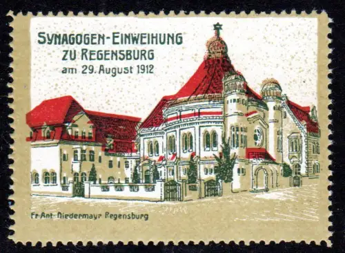 Regensburg, Synagogen-Einweihung 1912, schöne Vignette m. Originalgummi