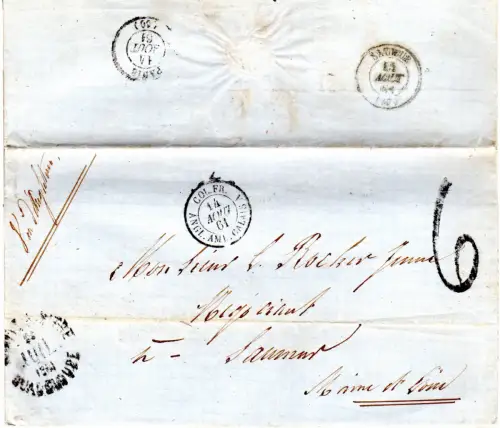 Guadeloupe 1861, POINT-A-PITRE auf Brief via GB m. Frankreich Porto Stempel "6"