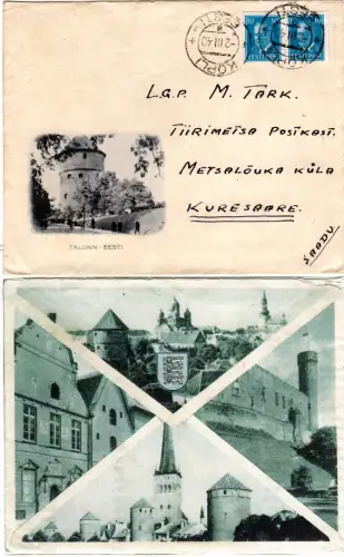 Estland 1940, 2x10 S. auf Bilderbrief-Umschlag v. Kopli