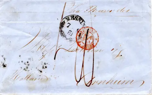 Italien Sizilien 1861, Zier-K1 Messina auf Porto Brief via Bruxelles n. Holland