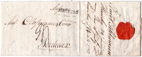 Hamburg 1792, L1 Hamburg (Feuser 1349-1) klar auf kl. Porto Brief n. Frankreich