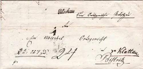 Österreich 1839, Böhmen-L1 Petschau auf schönem Brief n. Bistritz
