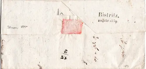 Österreich 1839, Böhmen-L1 Petschau auf schönem Brief n. Bistritz