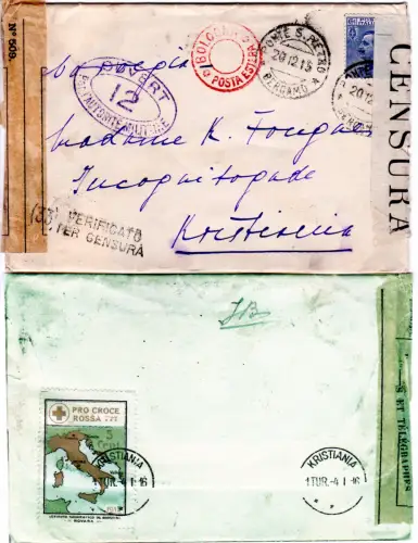 Italien 1915, 25 C. auf Zensur Brief m. Rot Kreuz Marke v. Bergamo n. Norwegen 