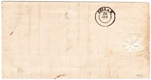 DR 1872, kl. K1 Biberach (m. Stern) klar auf Brief m. 1 Gr. kl. Brustschild