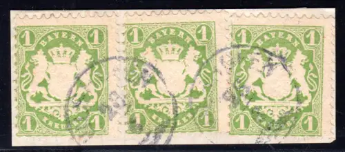 Bayern, violetter Zierstempel Vilshofen auf Briefstück m. 3x1 Kr Wappen. Geprüft