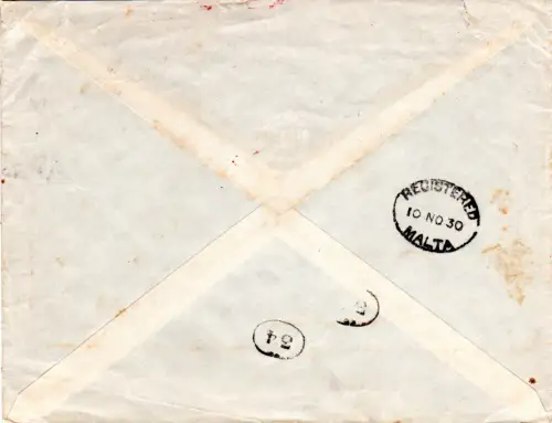 Estland 1930, EF 40 Mk. auf Einschreiben Brief v. Narva n. Malta. Destination!