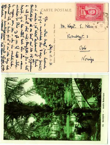 Cambodia 1938, 10 C. Indochina on postcard with cds Siemreap-Angkor to Norway