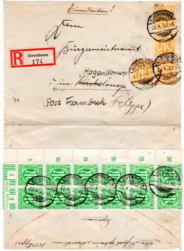1946, 16 AM-Post Marken auf portorichtigem Einschreiben Brief v. Alverdissen
