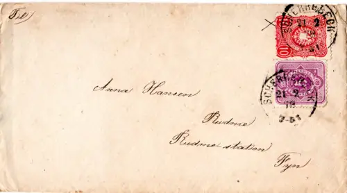 DR 1877, 5+10 Pfge. auf Brief m. nachverw. Schleswig-Holstein K1 Scherrebeck