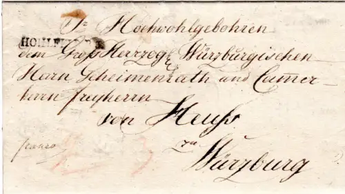 Bayern 1810, L1 Hohlfeld R.3. auf Franko Brief v. Kleinziegenfeld n. Würzburg.