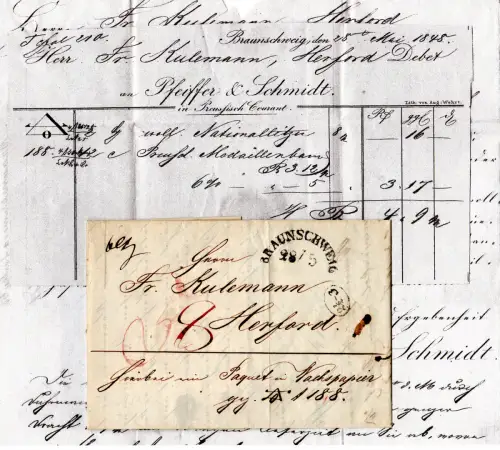 Braunschweig 1848, Paketbrief m. Portovermerken n. Herford in Preussen