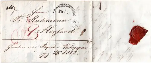 Braunschweig 1848, Paketbrief m. Portovermerken n. Herford in Preussen