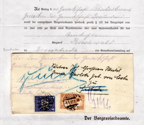 DR 1922, Brief v. Witten m. Wahlauruf f. d. Steinkohle Bergwerk Buchwald