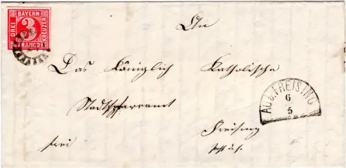 Bayern, MR 24 Au b. Freising auf Brief m. breitrandiger 3 Kr. 