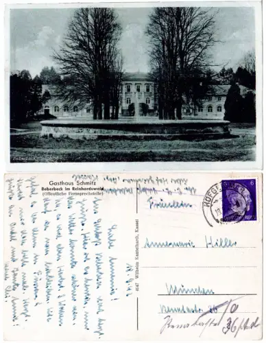 DR 1942, Landpost Stpl. BEBERBECK über Hofgeismar auf sw-AK m. 6 Pf. 