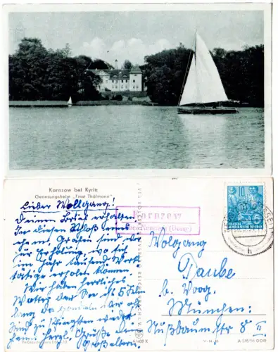 DDR 1957, Landpost Stpl. KARNZOW über Neustadt (Dosse) auf sw-AK m. 10 Pf. 