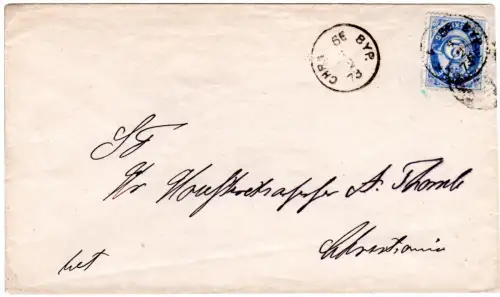 Norwegen 1873, 2 Sk. Posthorn auf Christiania Orts-Brief m. kl. K1 CHRA. BYP