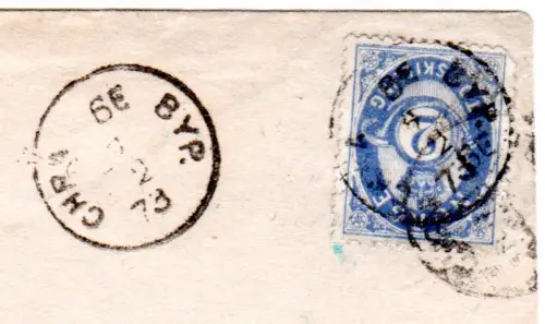 Norwegen 1873, 2 Sk. Posthorn auf Christiania Orts-Brief m. kl. K1 CHRA. BYP