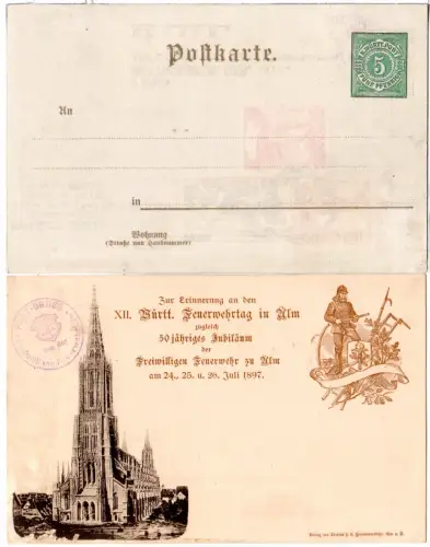 Württemberg PP11 C30/01, ungebr. 5 Pf. Privatganzsache XII. Feuerwehrtag Ulm