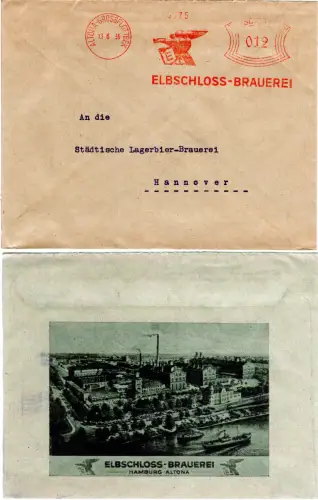 DR 1936, Reklame Umschlag d. Elbschloss Brauerei m. entspr. Absenderfreistempel
