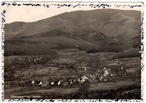DR 1937, Landpost Stpl. OBEREGGENEN über Müllheim (Baden) auf sw-AK m. 6 Pf. 