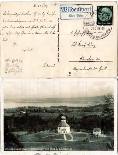 DR 1939, Landpost Stpl. WILDENWART über Prien auf sw-AK m. 6 Pf. 