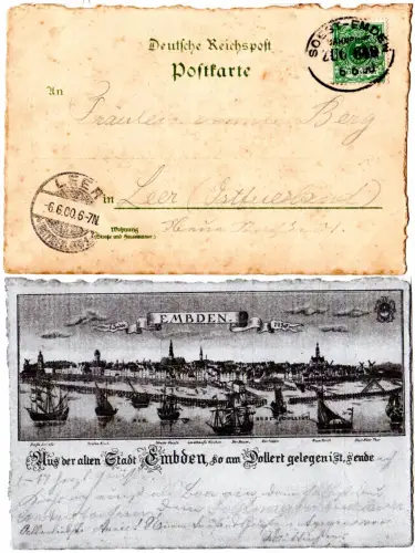 DR 1900, 5 Pf. auf histor. AK m. Bahnpost Soest-Emden Zug 649