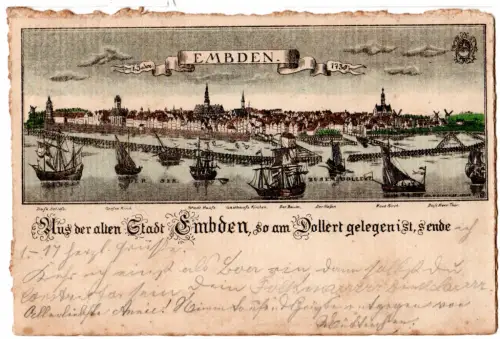 DR 1900, 5 Pf. auf histor. AK m. Bahnpost Soest-Emden Zug 649