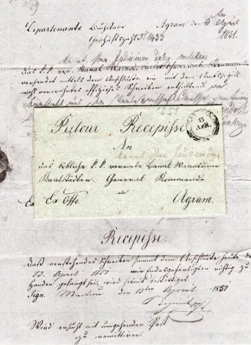 Lombardei Venetien 1850, Zier-K2 Mantova auf Retour Rezepisse Brief n. Agram