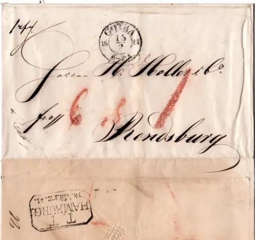 Taxis 1841, K2 Gotha auf Franko Brief via Hamburg n. Rendsburg Dänemark