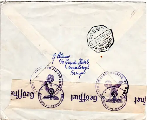 Portugal 1941, Luftpost Zensur Brief v. Monte Estoril i.d. NL