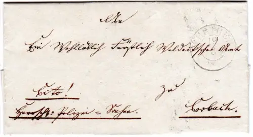 Preussen 1852, K2 Werther auf Cito Polizei-Sache Brief m. Bahnpost n. Corbach 