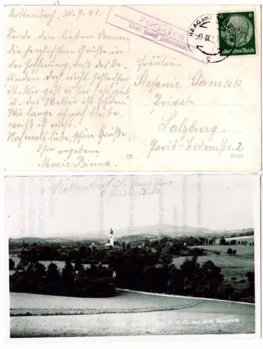 DR 1941, Landpost Stpl. ROTTENBACH über Haag (Hausruck) auf sw-AK m. 6 Pf. 