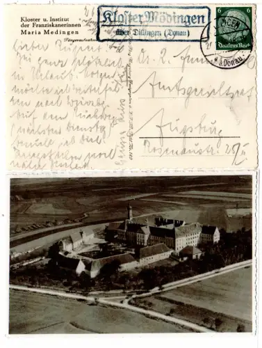 DR 1936, Landpost Stpl. KLOSTER MÖDINGEN über DIllingen auf sw-AK m. 6 Pf. 