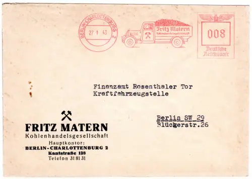 DR 1943, Brief m. AFS F. Matern Kohlenhandelsgesellshaft Berlin-Charlottenburg