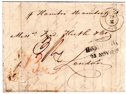 Preussen 1838, K2 Danzig auf Franko/Porto Brief via Hamburg n. London GB