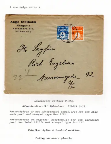 Dänemark 1924, 1+4 öre auf Kopenhagen Lokaldrucksachenumschlag m. Inhalt 