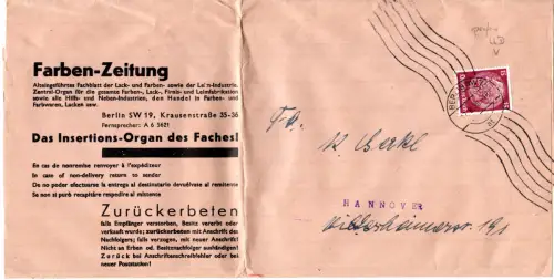 DR 1935, EF 15 Pf. m. perfin auf Farbenindustrie Drucksachenschleife v. Berlin