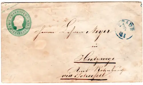 Hannover, 1 GGr. Ganzsachenumschlag m. blauem K1 Stade n. Heetzwege