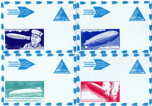 Schweiz, kpl. Set v. 4 ungebr. Zeppelin Aerogrammen 